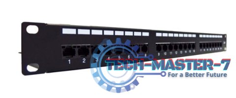 Patch panel 19" 24 porty, kat.6, U/UTP, 1U, wspornik kablowy, czarny (kompletny) Patch panel 19" 24 porty, kat.6, U/UTP, 1U, wspornik kablowy, czarny (kompletny)