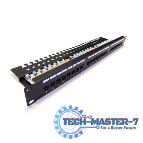 Patch panel 19" 24 porty, kat.6, U/UTP, 1U, wspornik kablowy, czarny (kompletny) Patch panel 19" 24 porty, kat.6, U/UTP, 1U, wspornik kablowy, czarny (kompletny)