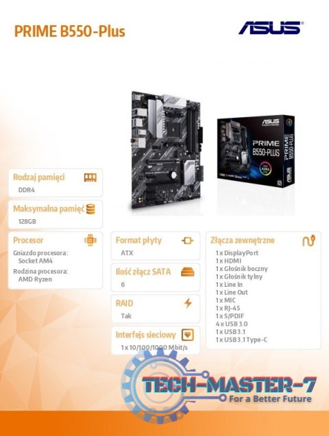 Płyta główna PRIME B550-PLUS AM4 4DD R4 HDMI/DP M.2 ATX Płyta główna PRIME B550-PLUS AM4 4DD R4 HDMI/DP M.2 ATX