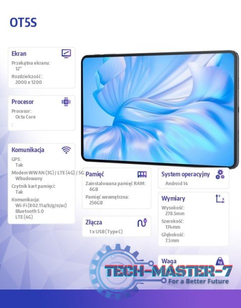 Tablet OT5S LTE 6/256GB 8250 mAh 12 cali czarny Tablet OT5S LTE 6/256GB 8250 mAh 12 cali czarny