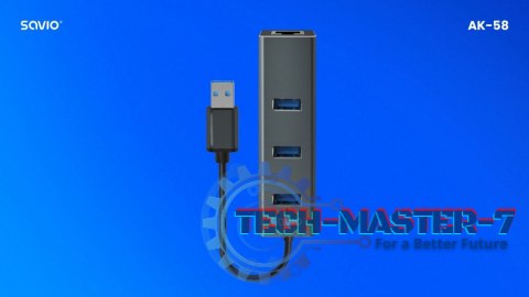 Hub AK-58 3-portowy USB-A 3.1 Gen 1 z adapterem RJ-45 Gigabit Ethernet Hub AK-58 3-portowy USB-A 3.1 Gen 1 z adapterem RJ-45 Gigabit Ethernet