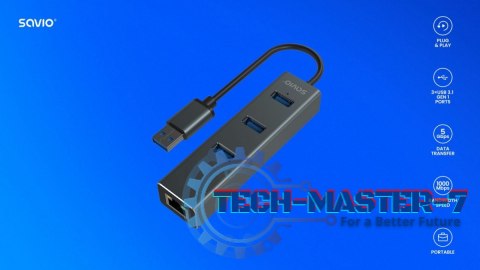 Hub AK-58 3-portowy USB-A 3.1 Gen 1 z adapterem RJ-45 Gigabit Ethernet Hub AK-58 3-portowy USB-A 3.1 Gen 1 z adapterem RJ-45 Gigabit Ethernet