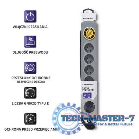 Listwa antyprzepięciowa Quick Switch, 6 gniazd, 3m, szara Listwa antyprzepięciowa Quick Switch, 6 gniazd, 3m, szara