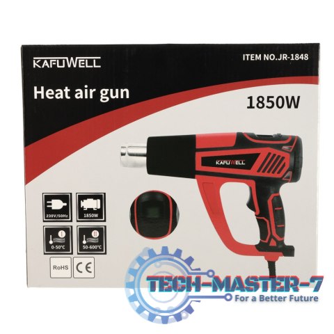 KAFUWELL Opalarka elektryczna z regulacja tempratury 0-600 st. C przepływ powietrza 300-500 l/min + 4 wymienne końcówki 1850W KAFUWELL Opalarka elektryczna z regulacja tempratury 0-600 st. C przepływ powietrza 300-500 l/min + 4 wymienne końcówki 1850W