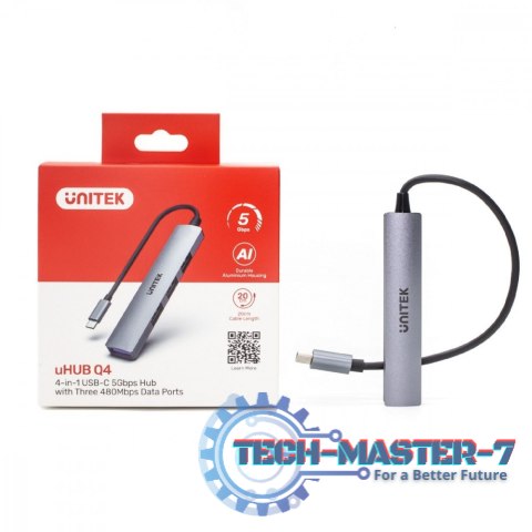 HUB USB-C; 3x USB-A 2.0 1x USB-A 5 Gbps Aluminiowy HUB USB-C; 3x USB-A 2.0 1x USB-A 5 Gbps Aluminiowy