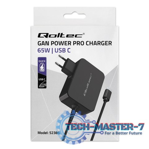 Ładowarka GaN Power Pro | 1xUSB-C | 65W | 5-20V | 3-3.25A | Czarna Ładowarka GaN Power Pro | 1xUSB-C | 65W | 5-20V | 3-3.25A | Czarna