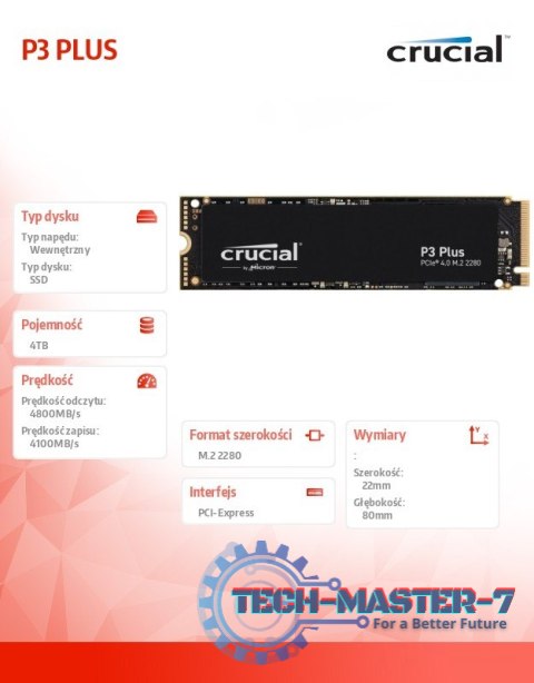 Dysk SSD P3 PLUS 4TB M.2 NVMe 2280 PCIe 4.0 4800/4100 Dysk SSD P3 PLUS 4TB M.2 NVMe 2280 PCIe 4.0 4800/4100