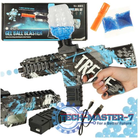 Pistolet na kulki żelowe wodne karabin niebieski zasilanie bateryjne USB 550szt. 7-8mm Pistolet na kulki żelowe wodne karabin niebieski zasilanie bateryjne USB 550szt. 7-8mm