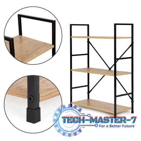 Regał drewniany metalowa rama szeroki LOFT 3 półki ModernHome ModernHome Regał drewniany metalowa rama szeroki LOFT 3 półki ModernHome ModernHome
