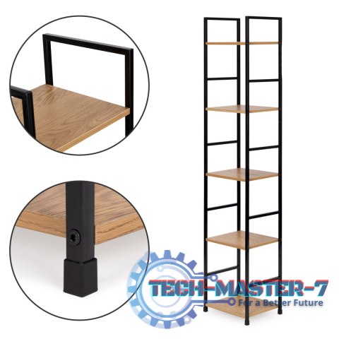 Regał drewniany nowoczesny metalowa rama LOFT 5 półek ModernHome ModernHome Regał drewniany nowoczesny metalowa rama LOFT 5 półek ModernHome ModernHome