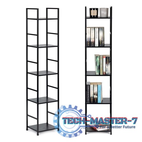 Regał drewniany nowoczesny metalowa rama LOFT 5 półek czarny ModernHome ModernHome Regał drewniany nowoczesny metalowa rama LOFT 5 półek czarny ModernHome ModernHome