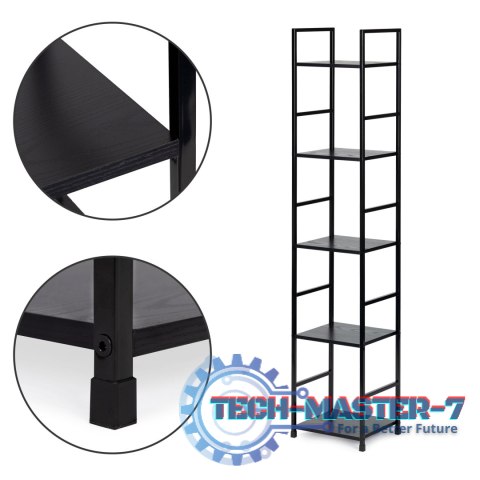 Regał drewniany nowoczesny metalowa rama LOFT 5 półek czarny ModernHome ModernHome Regał drewniany nowoczesny metalowa rama LOFT 5 półek czarny ModernHome ModernHome