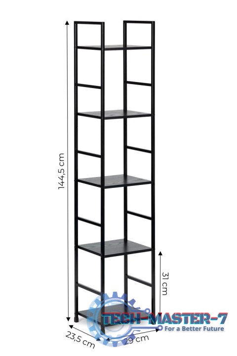 Regał drewniany nowoczesny metalowa rama LOFT 5 półek czarny ModernHome ModernHome Regał drewniany nowoczesny metalowa rama LOFT 5 półek czarny ModernHome ModernHome