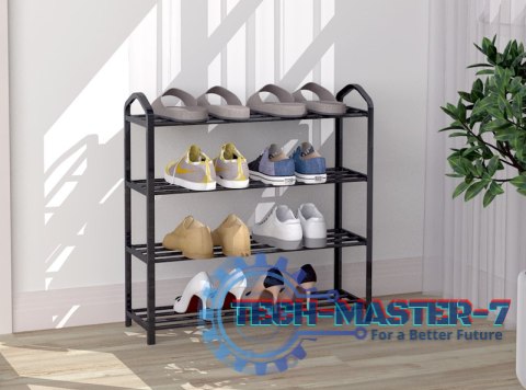 Regał na buty metalowy 4 półki 12 par butów czarny ModernHome ModernHome Regał na buty metalowy 4 półki 12 par butów czarny ModernHome ModernHome