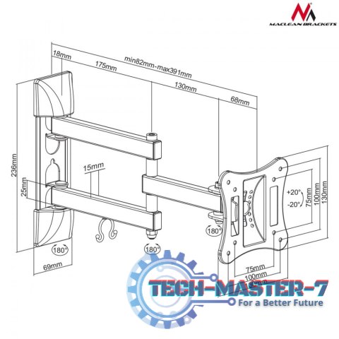 Uchwyt do telewizora lub monitora 13-27" 15 kg uniwersalny MC-719 czarny max vesa 100x100 Uchwyt do telewizora lub monitora 13-27" 15 kg uniwersalny MC-719 czarny max vesa 100x100