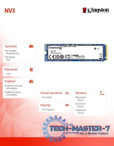 Dysk SSD NV3 4TB M.2 2280 PCI-e 4.0 NVMe 6000/5000 Dysk SSD NV3 4TB M.2 2280 PCI-e 4.0 NVMe 6000/5000