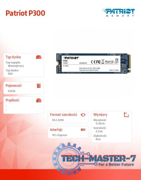 Dysk SSD P300 512GB M.2 PCIe Gen 3 x4 1700/1200 Dysk SSD P300 512GB M.2 PCIe Gen 3 x4 1700/1200