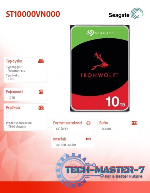 Dysk IronWolf 10TB 3,5 256MB ST10000VN000 Dysk IronWolf 10TB 3,5 256MB ST10000VN000