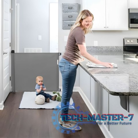 Bramka barierka roleta 150 cm ochronna zabezpieczająca na schody i drzwi - szara ECOTOYS ECOTOYS Bramka barierka roleta 150 cm ochronna zabezpieczająca na schody i drzwi - szara ECOTOYS ECOTOYS