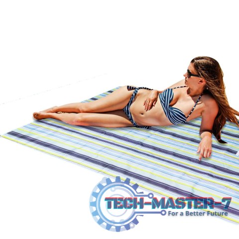 Mata plażowa wodoodporna koc piknikowy plażowy składany torba XXL 200x200cm niebieska Mata plażowa wodoodporna koc piknikowy plażowy składany torba XXL 200x200cm niebieska