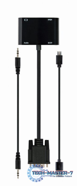 Konwerter sygnału VGA do HDMI + VGA czarny, 15 cm Konwerter sygnału VGA do HDMI + VGA czarny, 15 cm