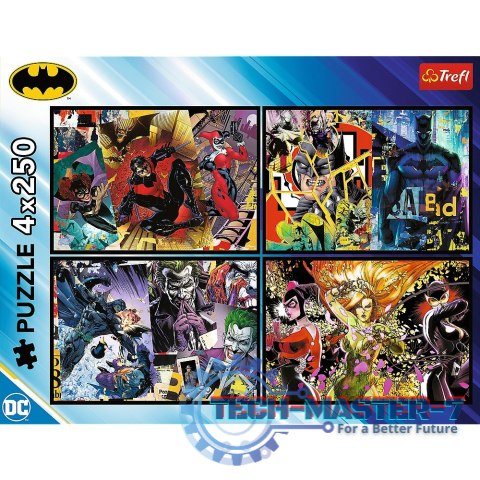 Puzzle 4x250 elementów Batman w akcji Puzzle 4x250 elementów Batman w akcji