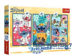 Puzzle 3x80 elementów Stitch świat