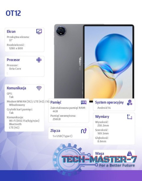 Tablet OT12 4G 11 cali 4/256GB Szary Tablet OT12 4G 11 cali 4/256GB Szary
