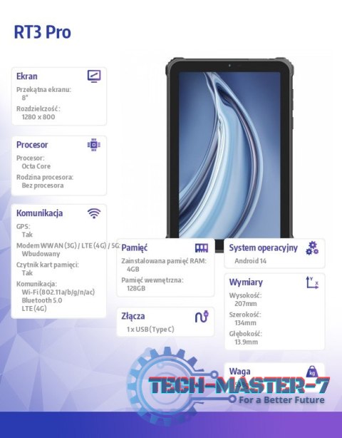 Tablet RT3 Pro 4G 8" 4/128GB Rugged Czarny Tablet RT3 Pro 4G 8" 4/128GB Rugged Czarny