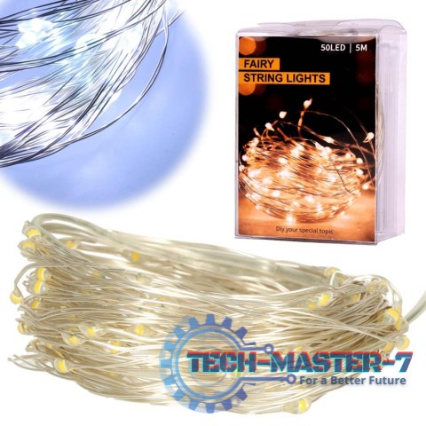 Lampki LED druciki dekoracyjne świąteczne choinkowe 5m 50LED zimny biały Lampki LED druciki dekoracyjne świąteczne choinkowe 5m 50LED zimny biały