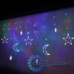 Lampki LED kurtyna księżyc gwiazdy świąteczne choinkowe 2,5m 138LED multikolor