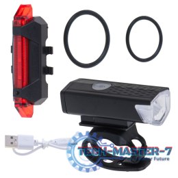 Lampka rowerowa LED RALLEX zestaw tył-przód na rower kierownicę USB