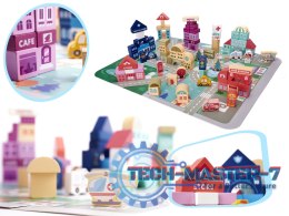 Klocki drewniane edukacyjne miasto puzzle 100el.