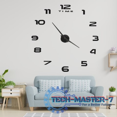 Zegar ścienny naklejany DIY duży regulowany 80-120cm czarny 12 cyfr Zegar ścienny naklejany DIY duży regulowany 80-120cm czarny 12 cyfr