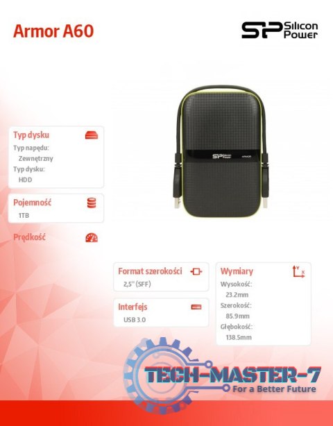 ARMOR A60 1TB USB 3.0 BLACK-GREEN/PANCERNY wstrząso/pyło i wodoodporny ARMOR A60 1TB USB 3.0 BLACK-GREEN/PANCERNY wstrząso/pyło i wodoodporny