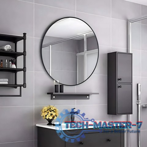 Okrągłe lustro ścienne 50 cm wiszące nowoczesne czarna rama aluminium ModernHome ModernHome Okrągłe lustro ścienne 50 cm wiszące nowoczesne czarna rama aluminium ModernHome ModernHome