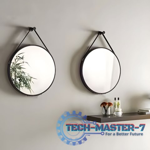 Okrągłe lustro ścienne 60 cm wiszące na pasku nowoczesne czarna rama ModernHome ModernHome Okrągłe lustro ścienne 60 cm wiszące na pasku nowoczesne czarna rama ModernHome ModernHome