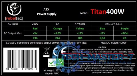 Zasilacz uniwersalny komputerowy ATX ver. 2.31 TITAN 400 Zasilacz uniwersalny komputerowy ATX ver. 2.31 TITAN 400
