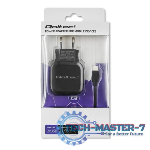 Ładowarka sieciowa 17W | 5V | 3.4A | 2xUSB + kabel USB typC Ładowarka sieciowa 17W | 5V | 3.4A | 2xUSB + kabel USB typC
