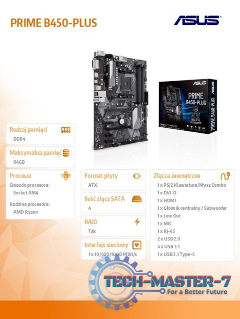 Płyta główna PRIME B450-PLUS AM4 4DDR4 DVI/HDMI/M.2 ATX Płyta główna PRIME B450-PLUS AM4 4DDR4 DVI/HDMI/M.2 ATX