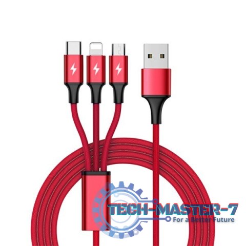 Kabel ładujący 3-in-1 USB - USB-C/microUSB/Lightning, 1,2m; C4049RD Kabel ładujący 3-in-1 USB - USB-C/microUSB/Lightning, 1,2m; C4049RD