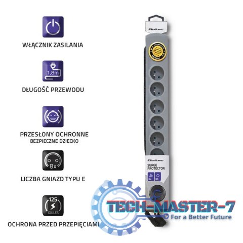 Listwa antyprzepięciowa Quick Switch, 8 gniazd, 1,8m, szara Listwa antyprzepięciowa Quick Switch, 8 gniazd, 1,8m, szara