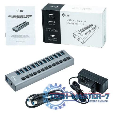 Hub USB3.0 z ładowaniem, 13 portów, zasilacz 60W Hub USB3.0 z ładowaniem, 13 portów, zasilacz 60W