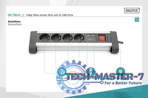 Listwa zasilająca biurowa 45° 4 gniazdowa, 2x USB (5V/2A) z możliwością obrotu o 290° aluminiowa HQ Listwa zasilająca biurowa 45° 4 gniazdowa, 2x USB (5V/2A) z możliwością obrotu o 290° aluminiowa HQ