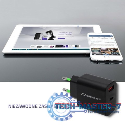 Ładowarka sieciowa | 18W | 5-12V | 1.5-3A | USB typ C PD | USB QC 3.0 | Czarna Ładowarka sieciowa | 18W | 5-12V | 1.5-3A | USB typ C PD | USB QC 3.0 | Czarna
