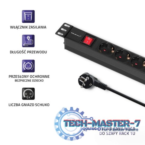 Listwa zasilająca do szafy RACK 1U | 16A | PDU | 6xSCHUKO | 2m Listwa zasilająca do szafy RACK 1U | 16A | PDU | 6xSCHUKO | 2m