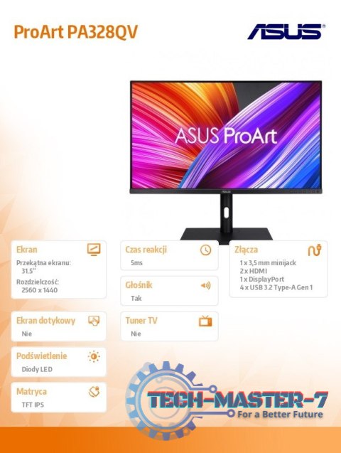 Monitor 32 cale PA328QV WQHD IPS 400cd/m2 DP HDMI2.0x2 DP USBx4 sRGB100% GŁOŚNIK PIVOT Monitor 32 cale PA328QV WQHD IPS 400cd/m2 DP HDMI2.0x2 DP USBx4 sRGB100% GŁOŚNIK PIVOT