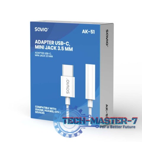 Adapter USB-C - Mini Jack 3,5mm, Xiaomi, Huawei, Oppo, AK-51 Adapter USB-C - Mini Jack 3,5mm, Xiaomi, Huawei, Oppo, AK-51