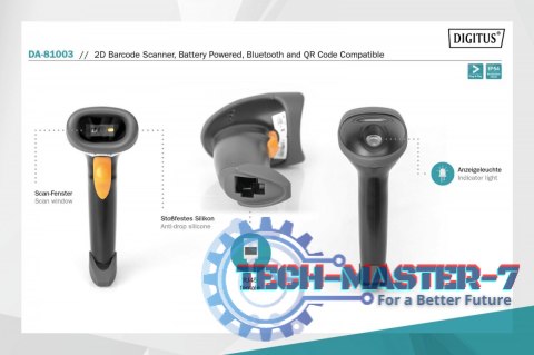 Czytnik kodów kreskowych bezprzewodowy Bluetooth, 1D i 2D, zgodny z kodami QR, Stojak w zestawie Czytnik kodów kreskowych bezprzewodowy Bluetooth, 1D i 2D, zgodny z kodami QR, Stojak w zestawie