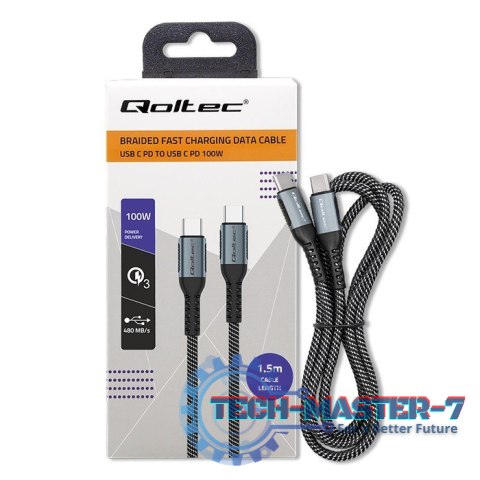 Kabel USB 2.0 typ C | USB 2.0 typ C 100W | QC 3.0| PD | 1.5m | Czarny Kabel USB 2.0 typ C | USB 2.0 typ C 100W | QC 3.0| PD | 1.5m | Czarny